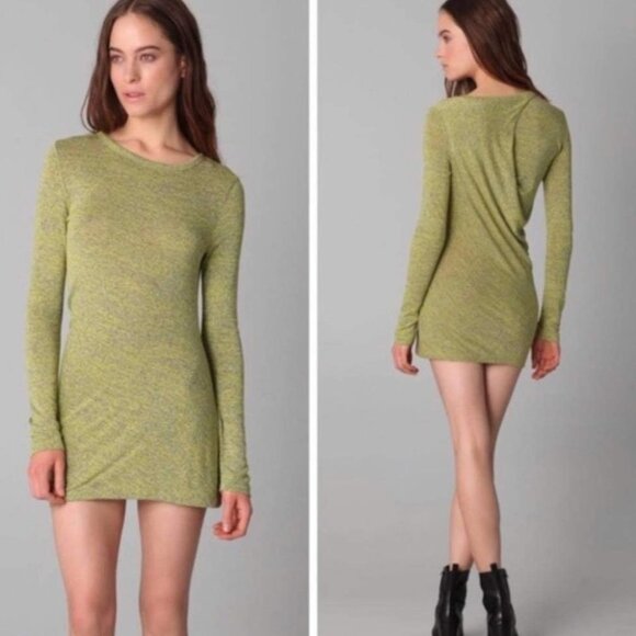 T By Alexander Wang marled yellow LS bodycon mini dress  drape twist back - Picture 1 of 16
